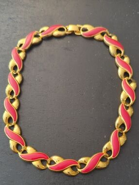 Vintage Gold Plated And Enamel Infinite Link Necklace